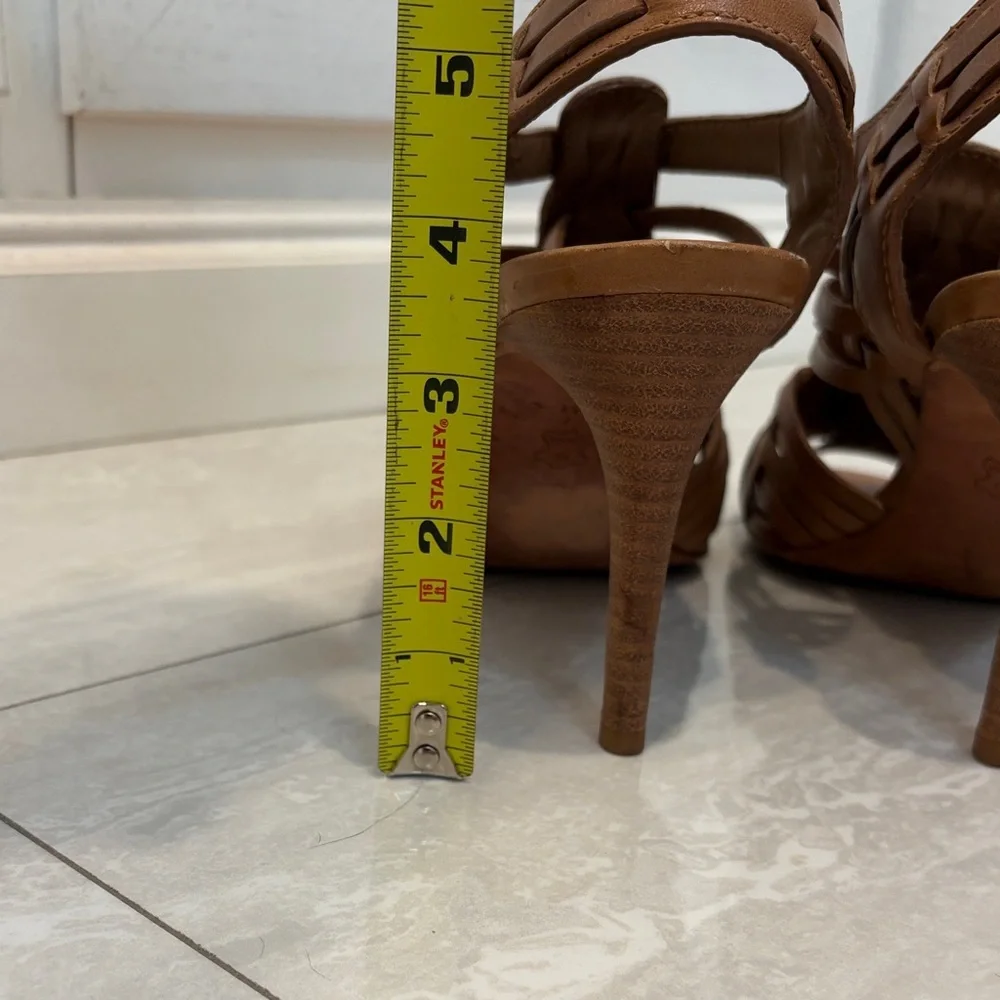 Tory Burch Tan Woven Leather Slingback Heels